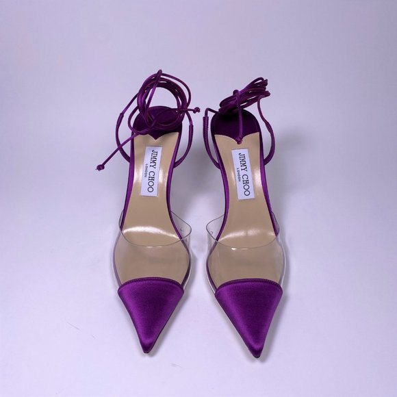 JIMMY CHOO Purple Satin 'Farley 95' PVC Trim - Picture 3 of 11